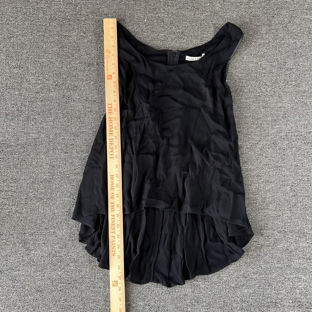 Alice + Olivia Womens Tank Top Medium Black Hi Low Zip Back Leather Trim Tunic - Picture 9 of 11